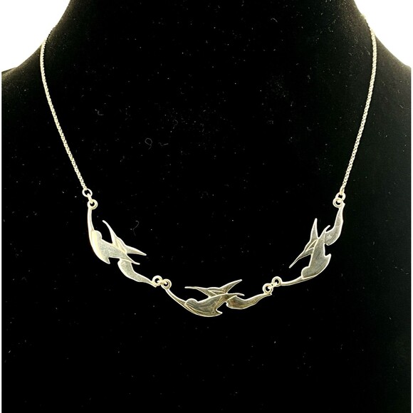 Swallow Birds In Flight Modernist Sterling Silver Necklace 17 In Studio Jewelry - Picture 1 of 6